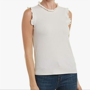 cupcakes and cashmere Women's Belen Ruffle Detail Knit Top Oatmeal Size XS
